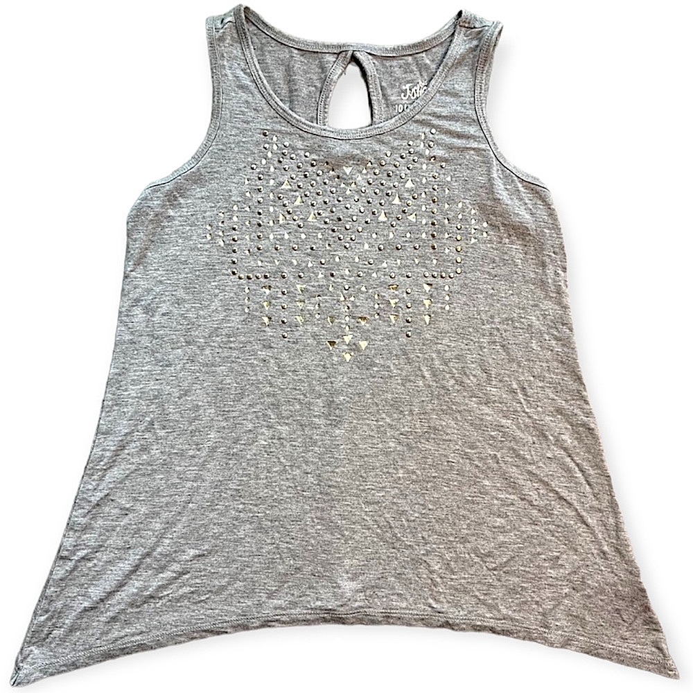 Justice Girls Gray Embellished Keyhole Swing Tank Top Size 10